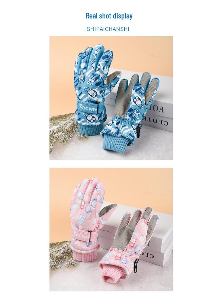 Children's Waterproof Ski Gloves - Warm, Windproof, Non-slip, Fleece-lined Cotton for Boys and Girls