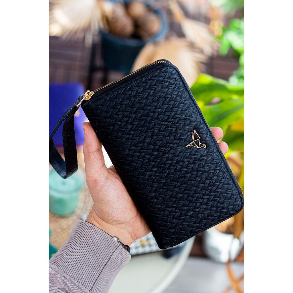 Rukojeť na zápěstí Tilburg Vzor pletení ze slámy Švestková Fialová Portfolio Peněženka s velkým množstvím držáku na karty