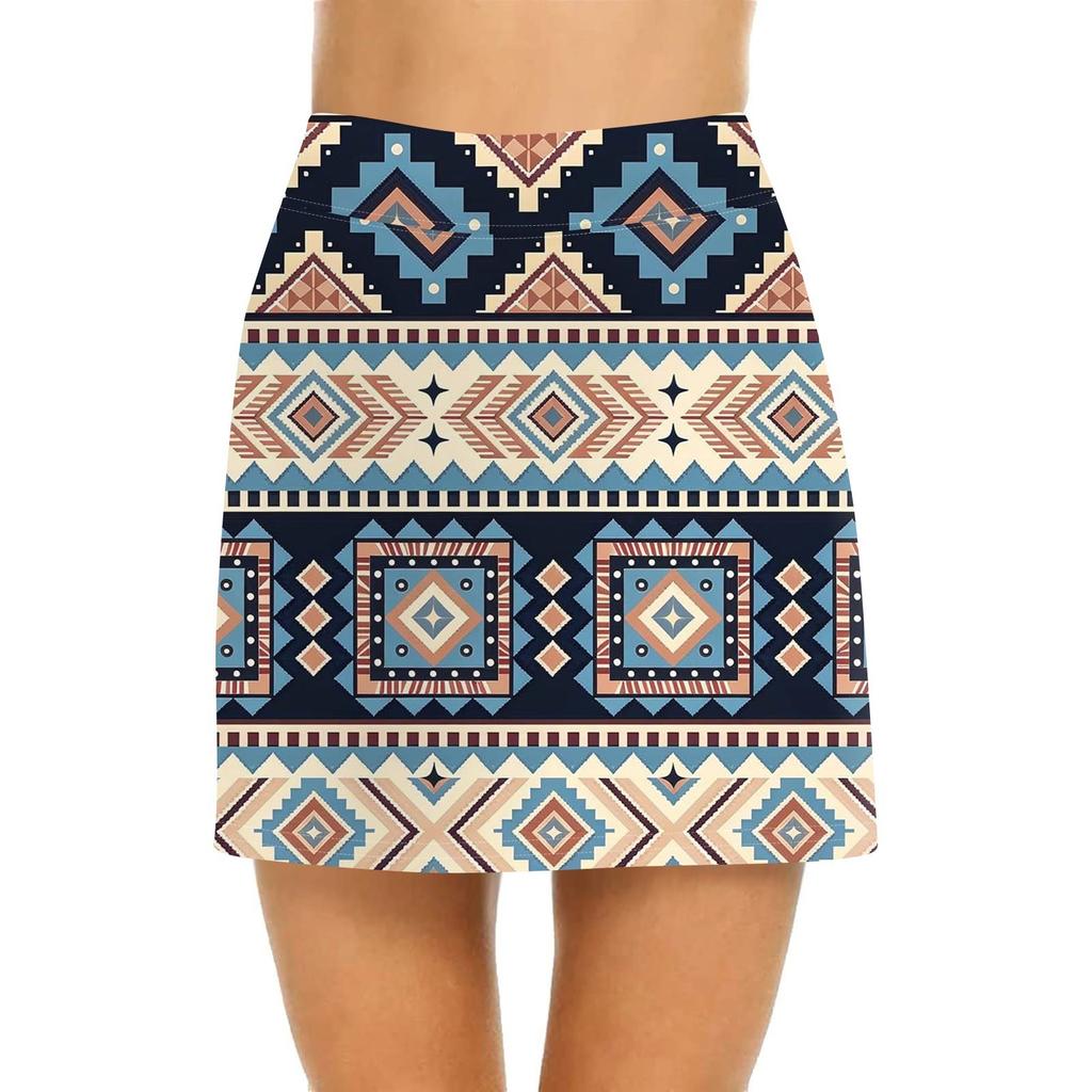 Women's Casual High Waist  Print Short Half Skirt Sports Skirt Pleated Skirt