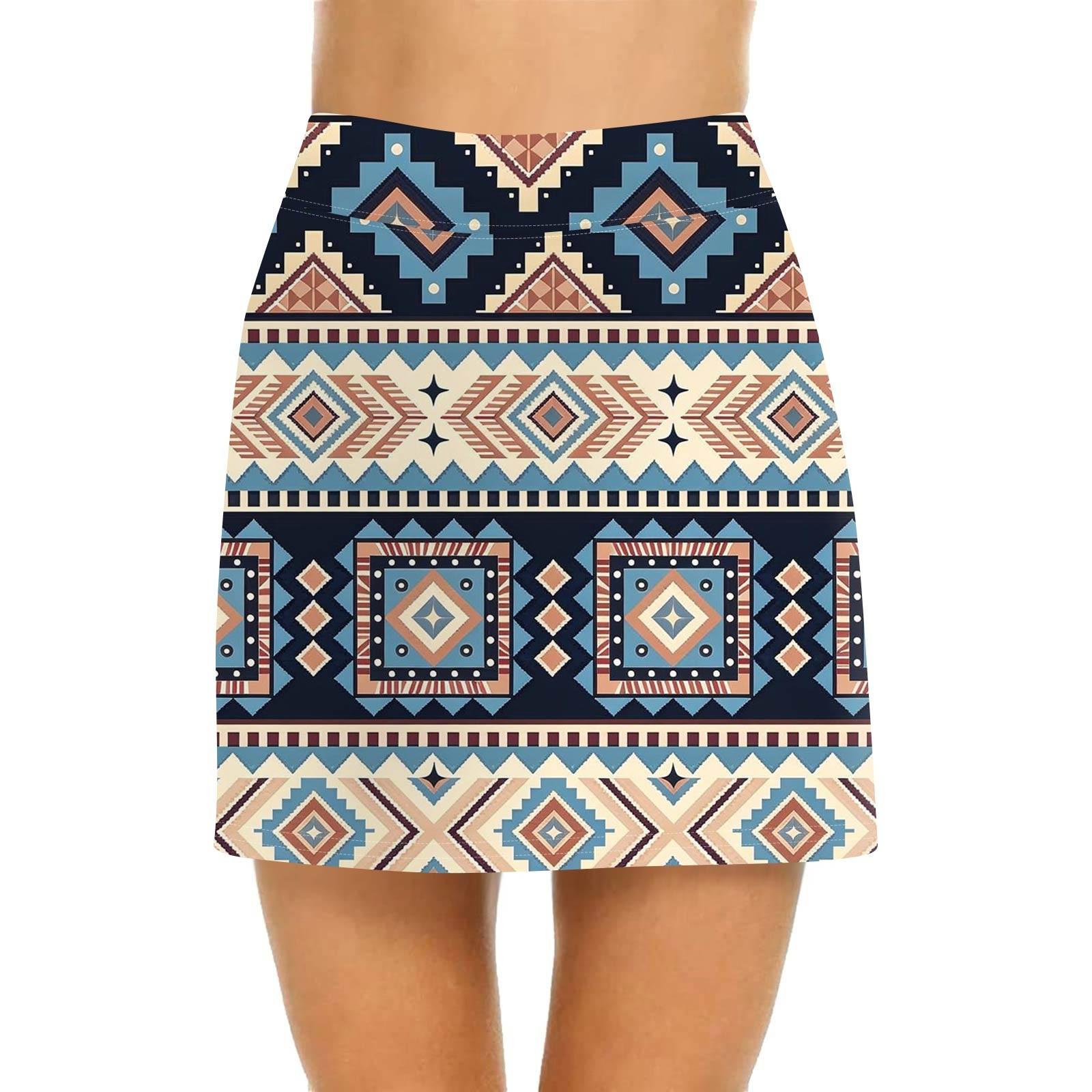 Women s Casual High Waist  Print Short Half Skirt Sports Skirt Pleated Skirt L синий