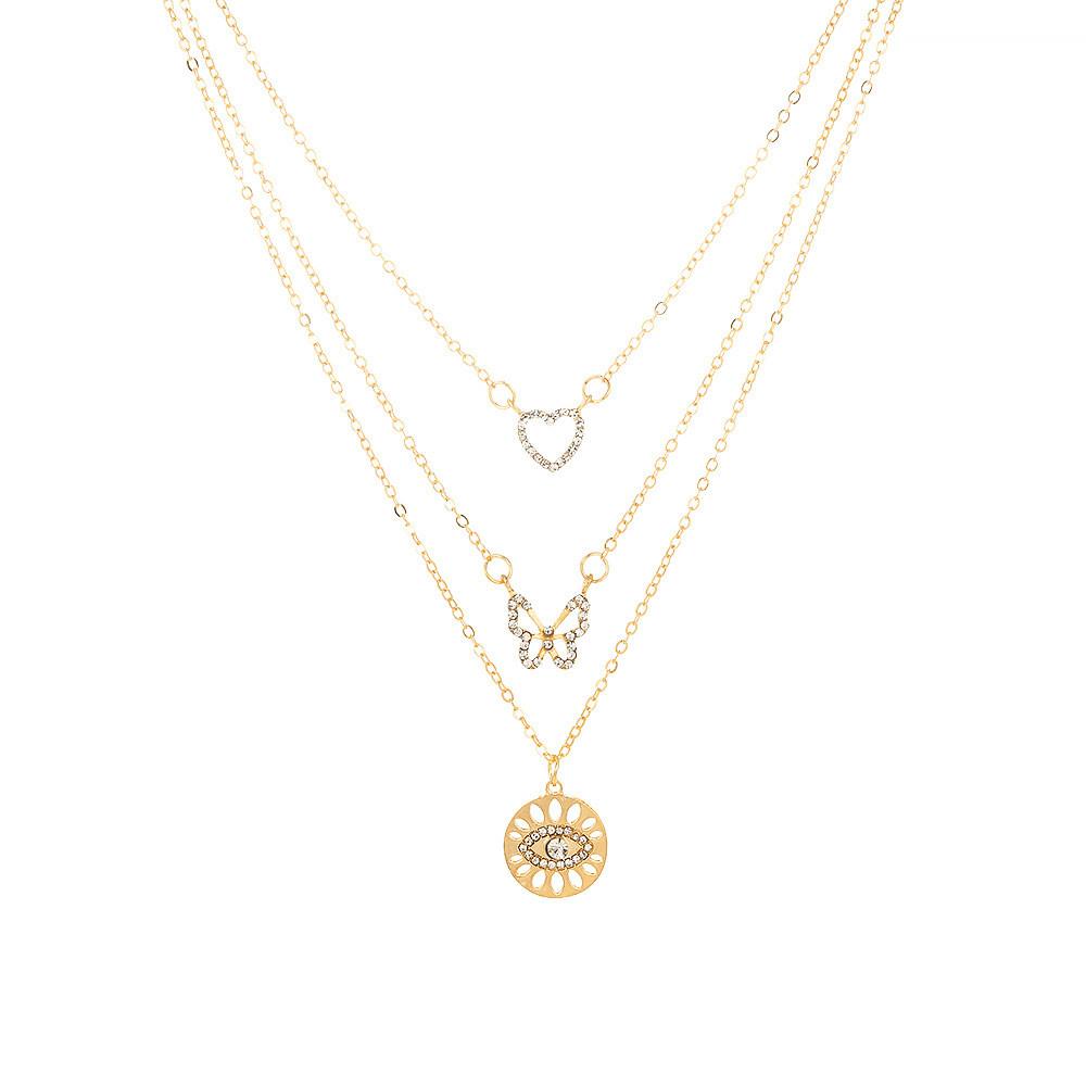 Vintage Inspired Heart Shaped Necklace With Butterfly Eyes And Glittering Rhinestones For Women In Elegant Gold Color