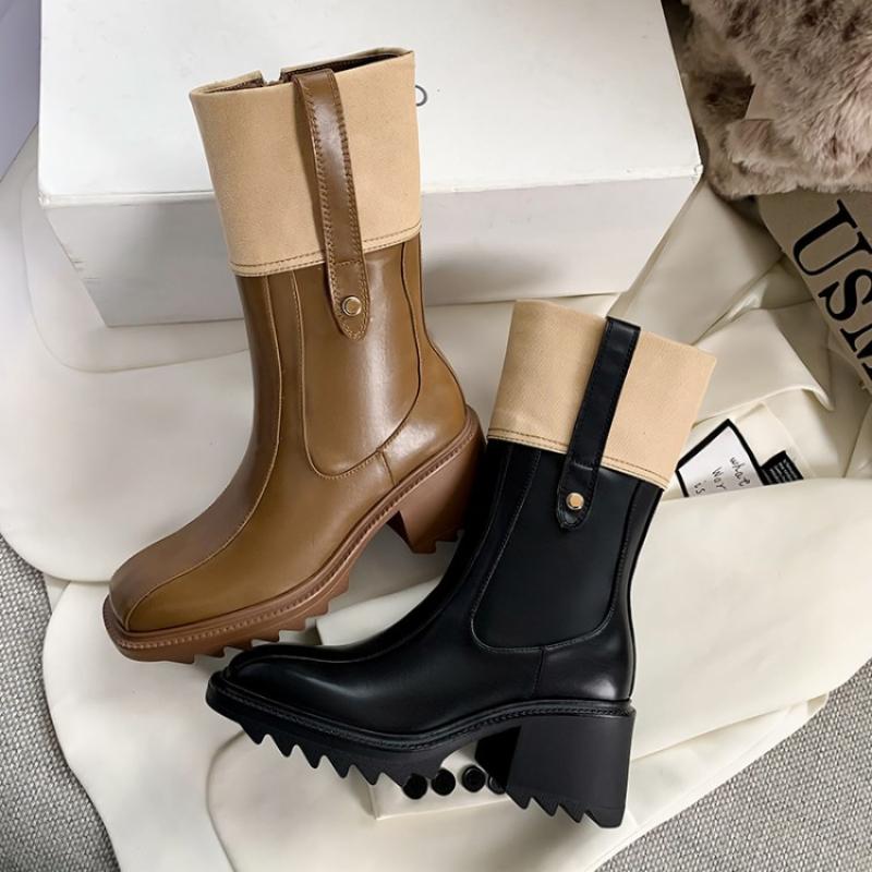 New Women Boots Fashion Comfort Leather Boot Anti Slip Soft Mid Top Boots High End Design Women Shoes Luxury High Heels Boot