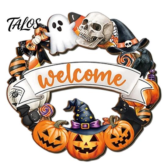 Spooky Party Decorations Black Cat Ghost Door Sign, Halloween Decorative Plaque, Wooden Hanging Plaque Vintage Rustic Decor with Jute Rope,