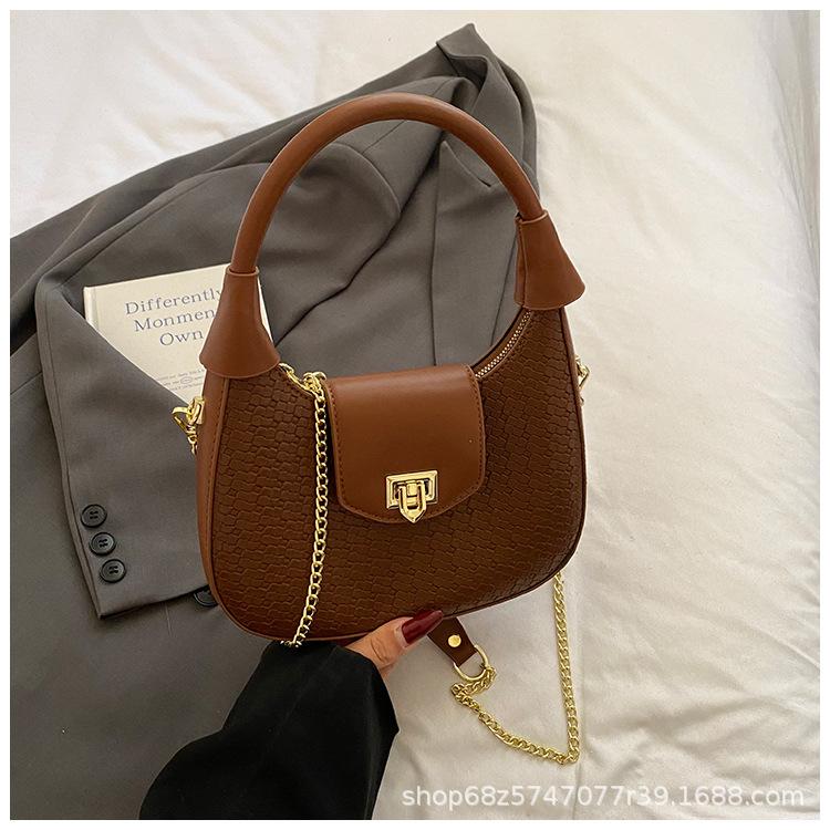 Women's Bag 2025 New Portable Woven Bag Simple Women's Shoulder Bag Chain Oblique Span Bag Texture Small Bag