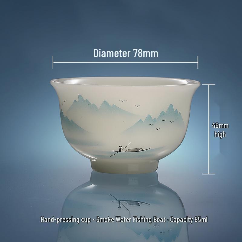 Hand-Painted Jade Ceramic Gongfu Tea Cup - Landscape Design, Perfect for Tea Tasting, Personal Use, or Gift.