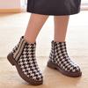 2026 Spring Autumn Women Houndstooth Shoes Ankle Chelsea Boots Flat Red White Side Zipper Brand Ladies Single Boots