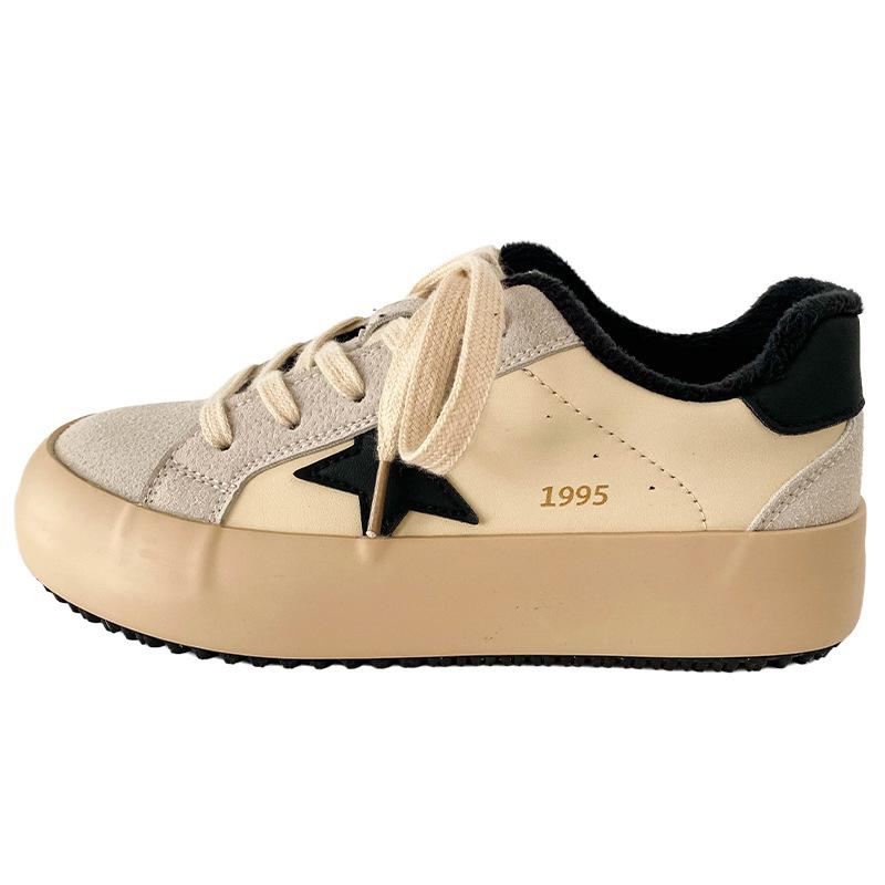 6596 Latex-Einlegesohlen/2024 Winter neue Samt-Board-Schuhe Damenschuhe warme Moral-Trainingsschuhe Stern-Design Baumwollschuhe