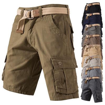 Men's Knee Length Casual Shorts with Belt and Multiple Pockets for Summer Sports and Casual Wear