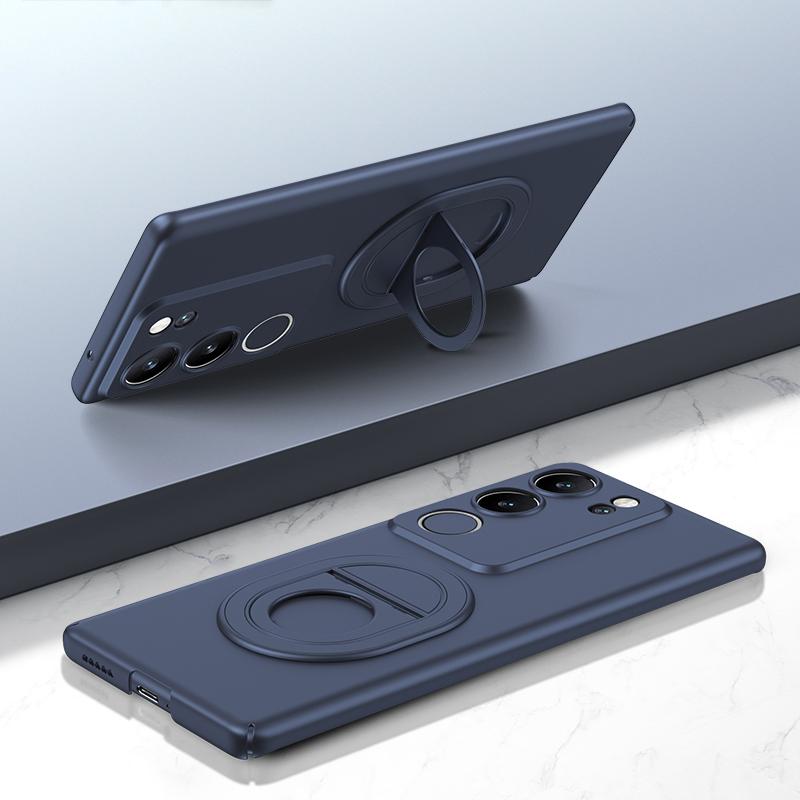 KEYSION Shockproof Case for VIVO V29 5G V27 Matte Hard Plastic Ring Stand Phone Back Cover for VIVO V27 5G V29 5G