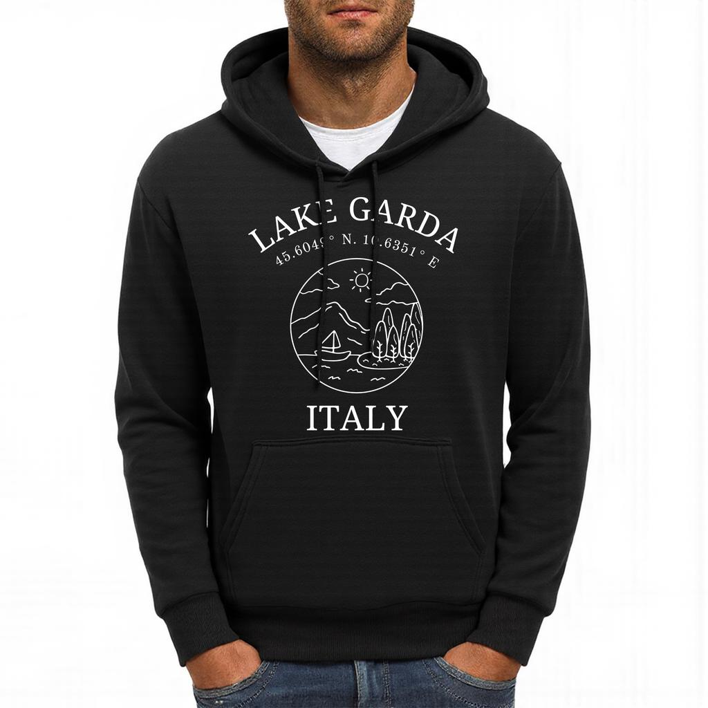 Lake Garda Italy Letter Printing Men Hoodies Fleece Casual Hoody Multicolor Loose Streetwear All-Match Pocket Man Pullovers
