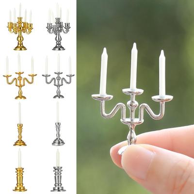 Playing House Miniature Candlestick Doll Accessories Mini Desktop Ornament Dollhouse Candle Holder