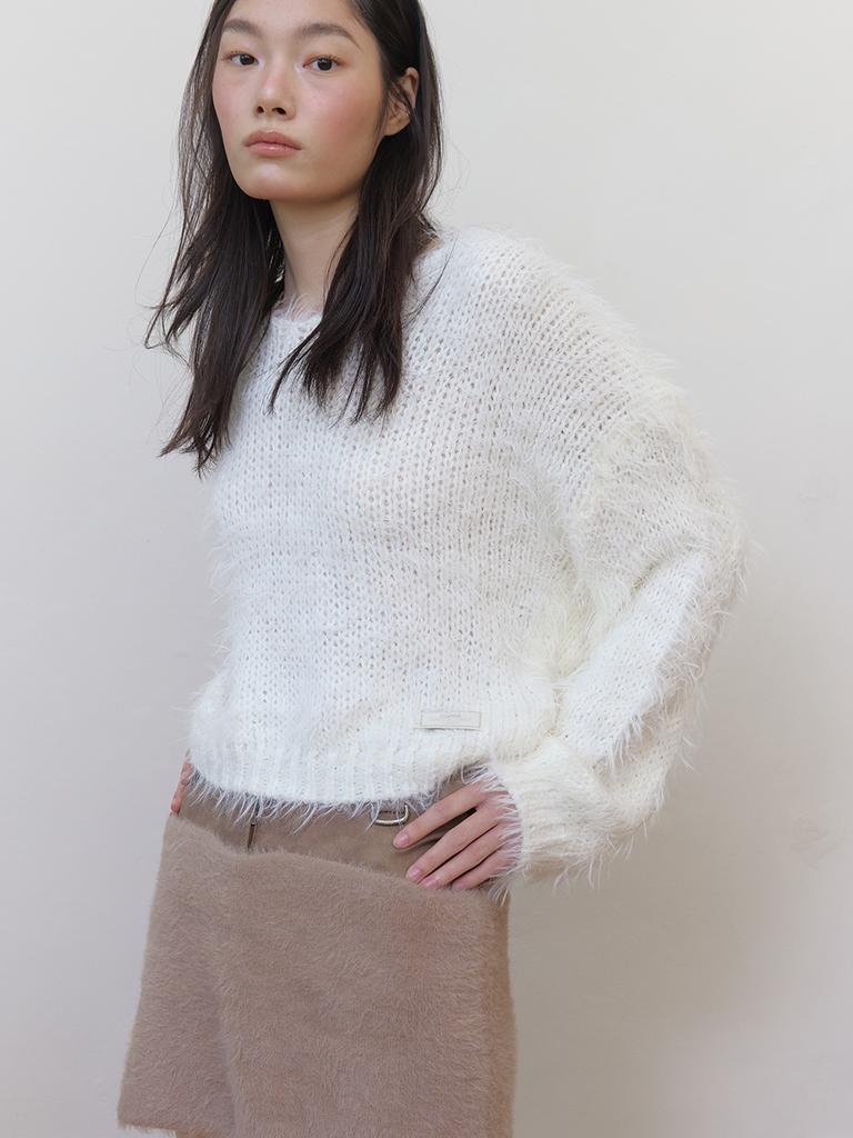 Asula Leather Fur Mix Skirt (Brown)