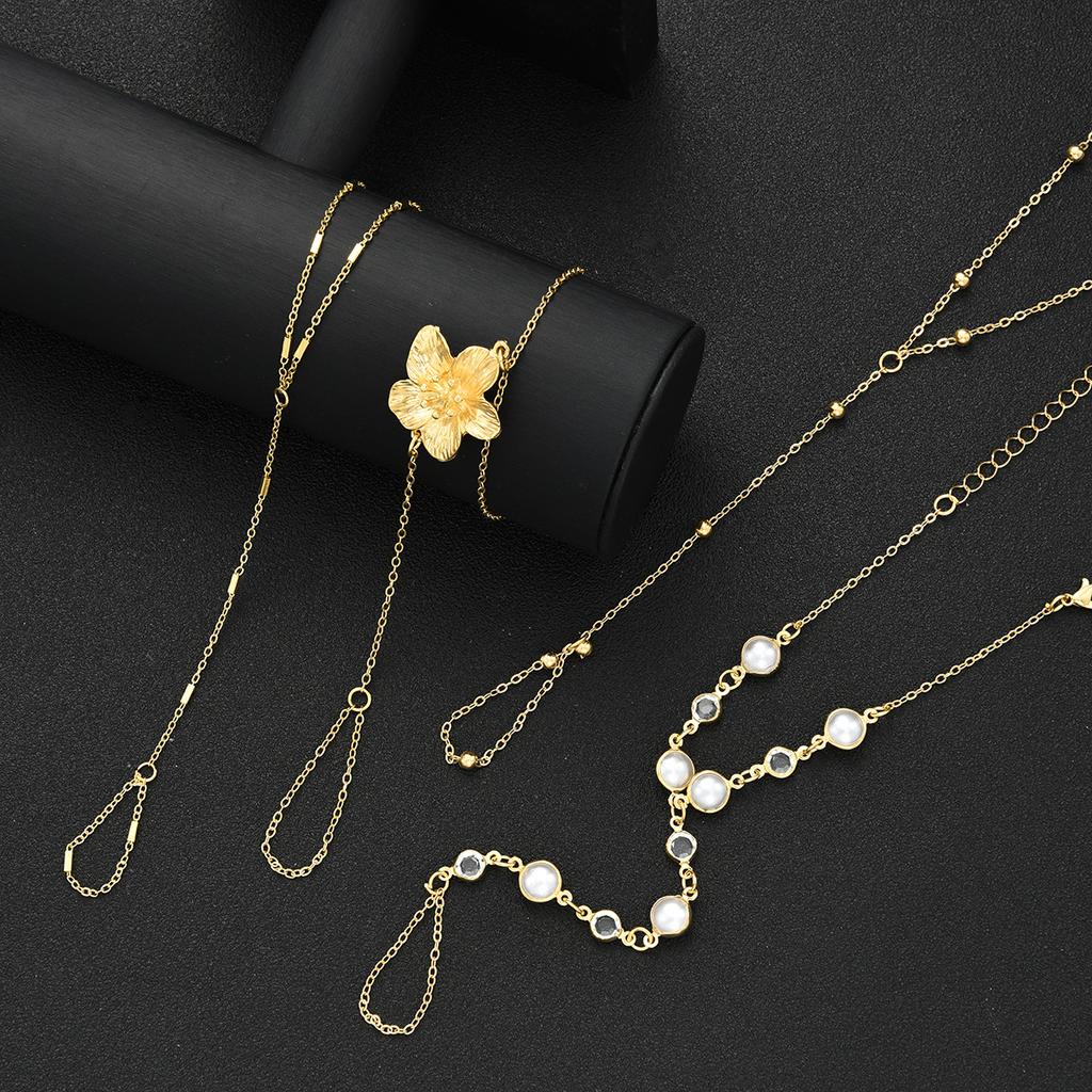 4 Pcs/Set Fashion Gold Color Flower Pearl Finger Bracelet Stackable Ring Bracelet for Women Simple Wedding Jewelry Party Gifts
