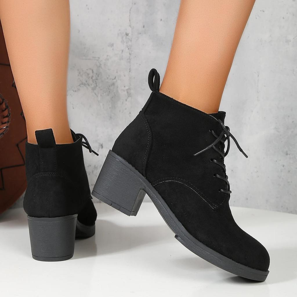 Fashion Comemore 2025 New Women Boots Lace Up Ankle Boots Zapatos Mujer Fashion High Heels Ladies Casual Spring Pumps Platform Heel 43