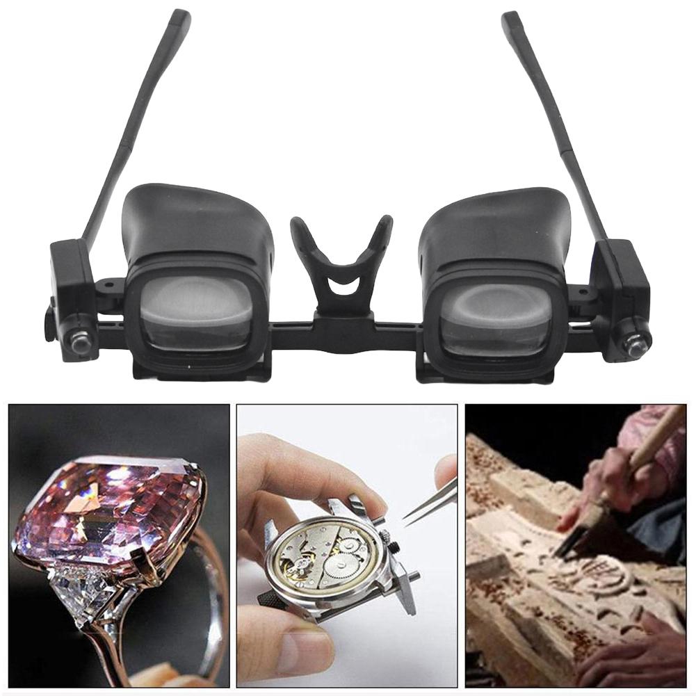 

Glasses Type Magnifier With 2 LED Lights And 6 Detachable Lenses Lighted Magnifying Glass For Jewelry Appraisal Watch Repair чорний