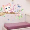 Aquarell Rosa Katze mit Ranke Wandsticker Niedliches Tier Kinderzimmer Dekor Selbstklebendes Abziehbild