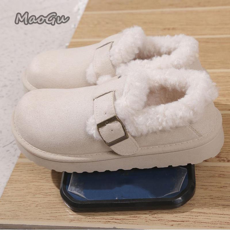 Fashion Faux Fur Buckle Decor Shoes for Women Winter Warm Thicken Plush Cotton Snow Boots Comfort Thick Sole Non Slip Casual Shoes 36-41