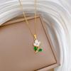 Oil Dripping Green Leaf Flower Full Diamond Light Luxury Temperament Gorgeous Full Diamond Necklace Female Versatile Collarbone Chain Titanium Steel