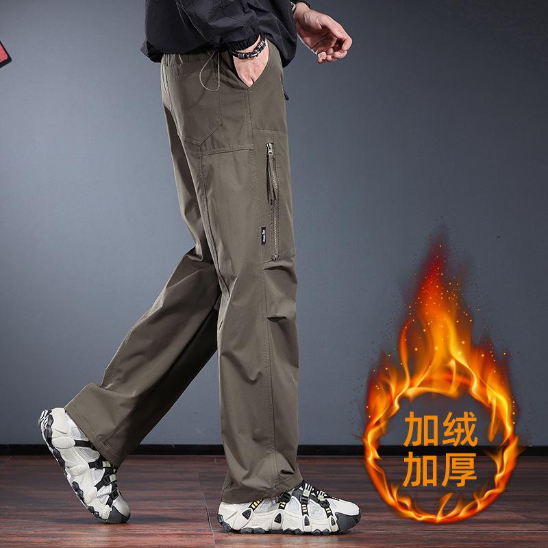 High-end outdoor charging casual pants men's loose straight paratrooper pants three-proof hiking sports mountain tooling trousers tide