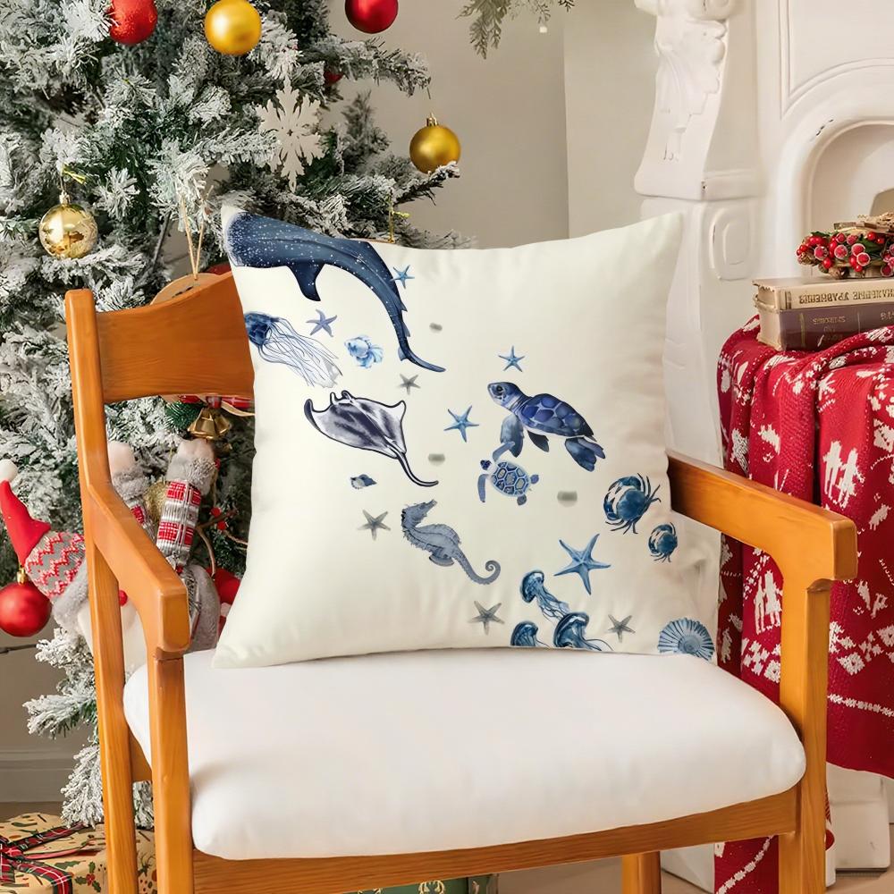Animals Marine Theme Print Pillow Case Silky Short Plush With Invisible Zipper Dustproof Sofa Cushion Cover For Home Decor