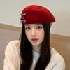 South Korea's new autumn and winter bow woolen beret women's warm thickened face small bud hat