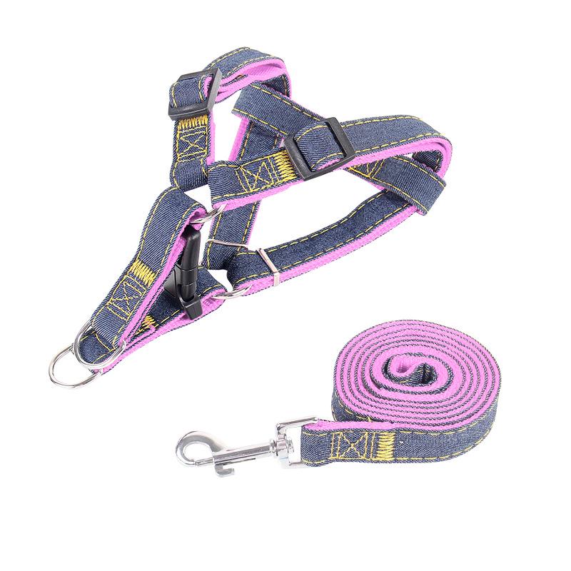 

Denim Dog Harness and Leash Set - Durable Collar and Safety Rope for Large Dogs S (1.0cm x 120cm)