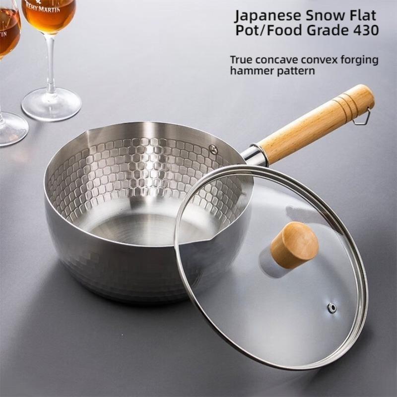20cm Stainless Steel Soup Pot Japanese-Style Snow Pot Wooden Handle Stew Pot Milk Pot Kitchen Cookware Flat Bottom Non-Stick Wok