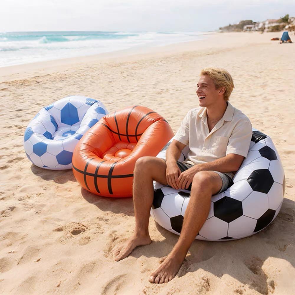 Thickened PVC Inflatable Soccer Sofa, Portable Foldable Outdoor Lazy Chair, Napping Air Mattress for Picnic чёрный