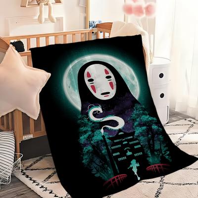 Catoon Four Seasons Warm Soft K-kaonashi Plush Blanket Art for Sofa No Living Room Face Office Anime Bedroom Travel Gift Flannel