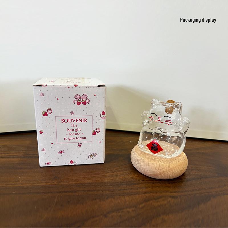 Three-Dimensional High Borosilicate Glass Fortune Cat Coin Bank and Gift Jar.