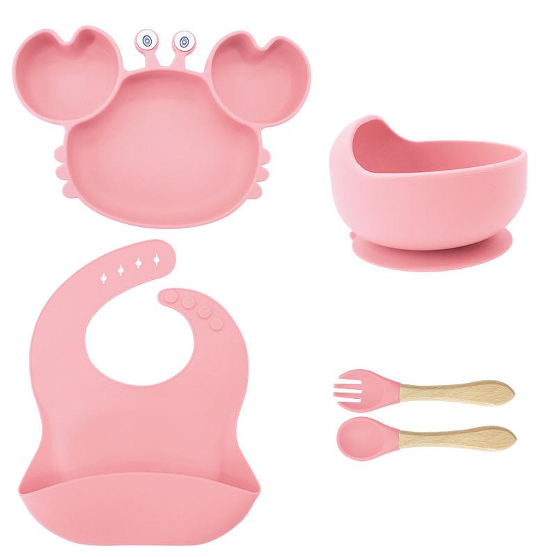 Baby Silicone Crab Plate & Bowl Set with Bib - Food-Grade Tableware