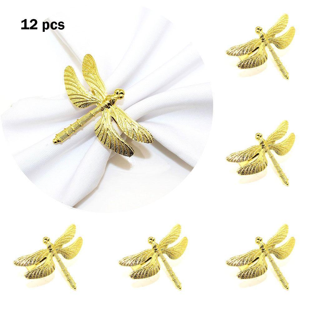12 Stück Silber/Gold Metall Libelle Serviettenringe Metall Doppel Schmetterling Serviettenring Restaurant