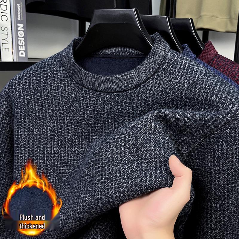 

Men s Winter Wool Sweater - Plus Velvet, Thick Knit, Round Neck, Warm Grandpa Design XXL (150-168 jin) сірий колір