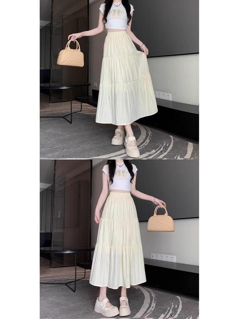 2024 Summer White A-Line High Waist Cake Skirt for Women