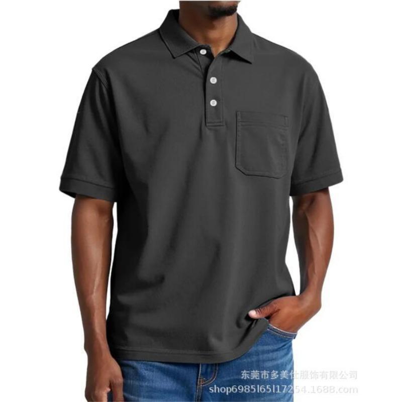 

Mens Casual Solid Color Pocket Short Sleeve Polo Shirt S чорний