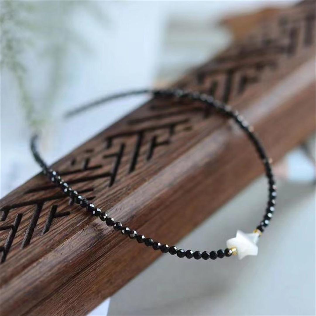 

Конформный серебряный шелковый ракушка маленькая звезда черный шпинель браслет на щиколотку, модная новая модель bracelet