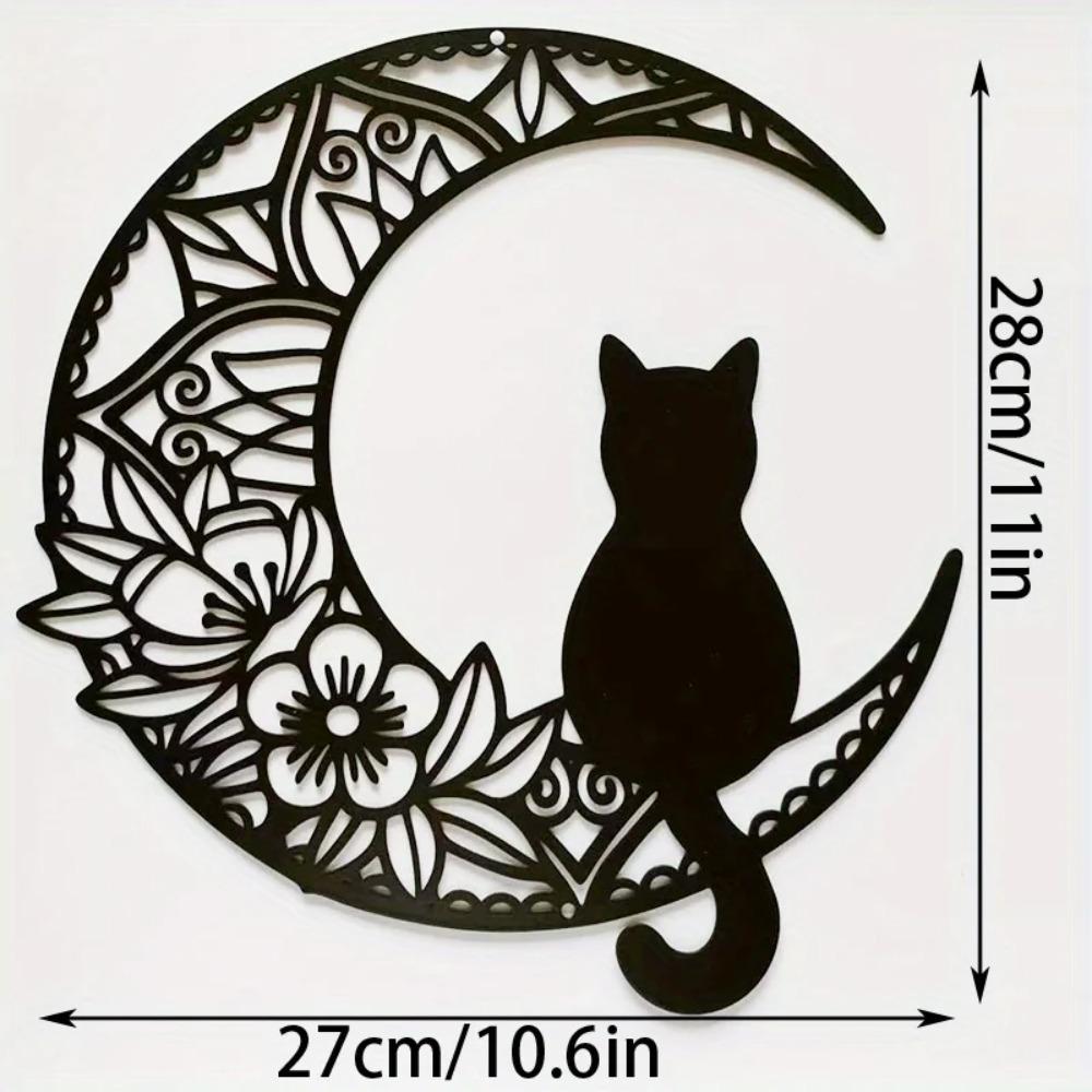 1pc Cat and Moon Metal Wall Decor - Black Cat On Moon Wall Sculpture for Cat Lovers, Stylish Home Decor