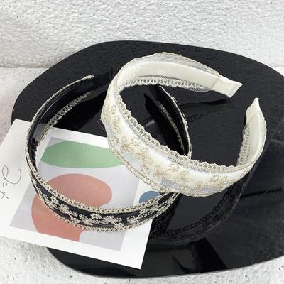 Breite elegante Tüll-Haarband mit französischer Spitze und Stickerei, rutschfest für Frauen und Mädchen