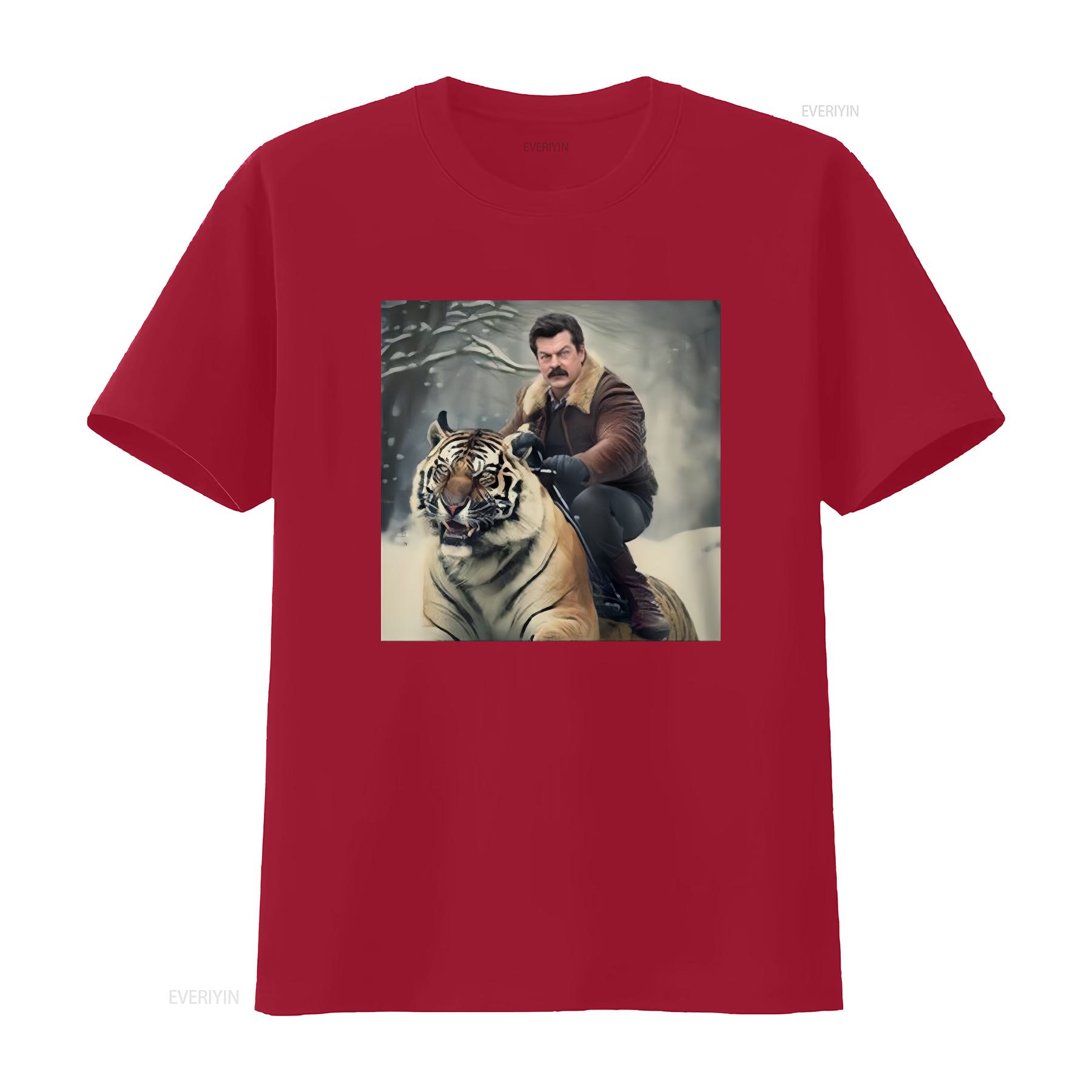 Ron Swanson Riding a Tiger T Shirt for Parks and Recreation vintage Washed Slightly Versatile fashion graphic S
