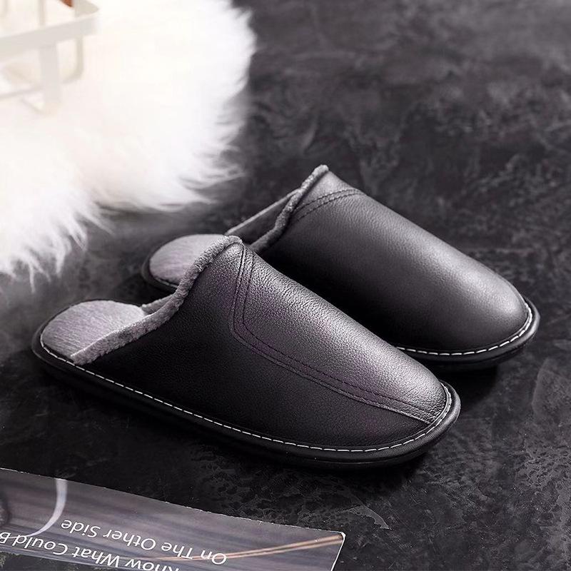 Fashion Autumn and Winter Slippers for Men and Women Indoor Leather Slippers for Home Leisure Thickened Top Layer Leather Slippers