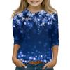 Christmas Day Print Tops For Youth Girls 5-16 Years Round Neck 3/4 Sleeves T-Shirts Trendy Tops Outfit Tees