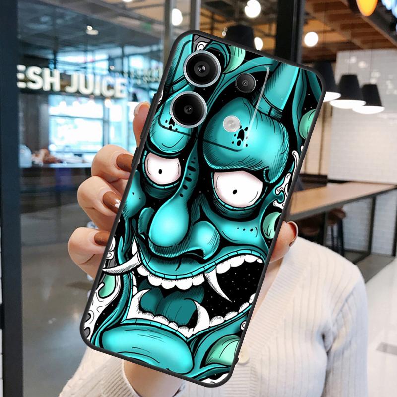 Japanese Oni Hannya Demon Mask Case For Xiaomi Redmi Note 13 Pro 10 11 12 14 15 Pro Plus Redmi 15C 14C 10C 12C 13C 15 Cover