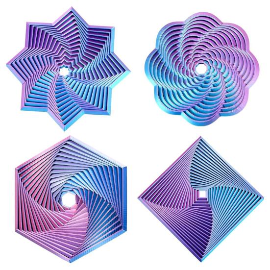 4Pcs 3D Printed Fractal Fidget Hexagon Stress Anxiety Relief Expanded Fidget Octangle Star Flower Square Sensory Toy Decompression Toy