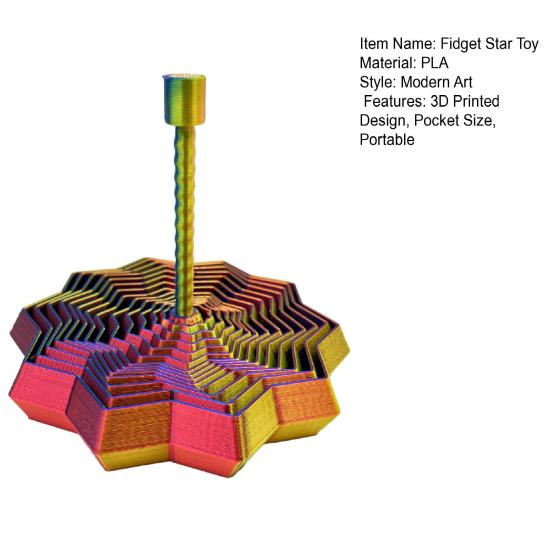 3D Printed Fractal Fidget Star Stress Anxiety Relief Expanded Star Sensory Toy with Handle Whirling Spiral Expandable Star Decompression Toy