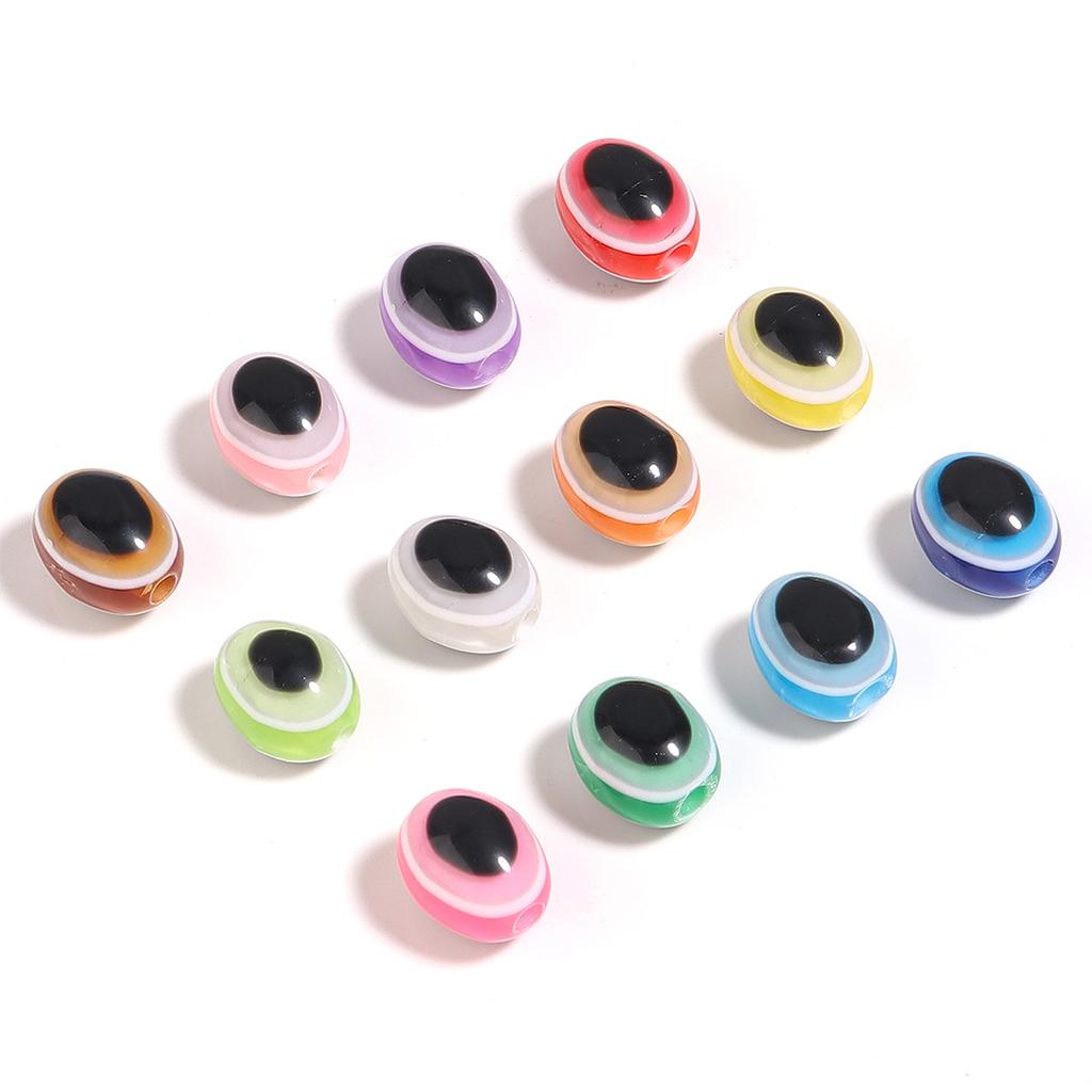 100pcs 6x8 8x10mm Oval Resin Beads Evil Eye Beads Loose Spacer Beads For Jewelry Making DIY Charms Necklace Bracelet Accessories