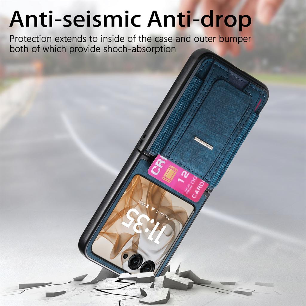 Pro Motorola Razr 50 5G Pouzdro Stojánek Retro Kožený Zadní Kryt s Držákem Karet