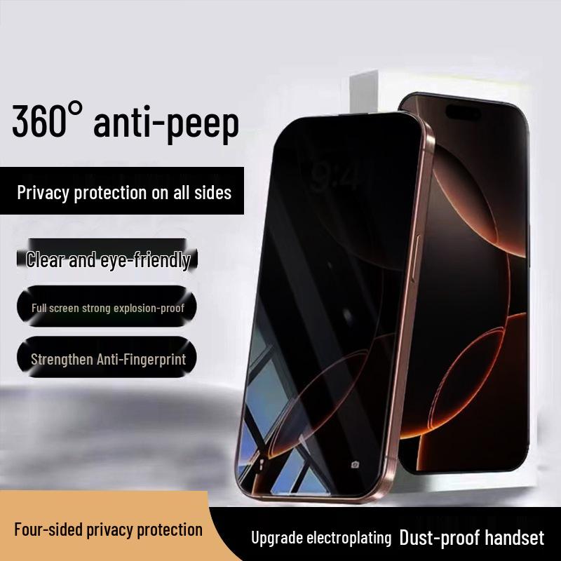 Apple 17 Pro Max 360° Anti-Peep Tempered Glass Screen Protector – Full Coverage for 14 Pro