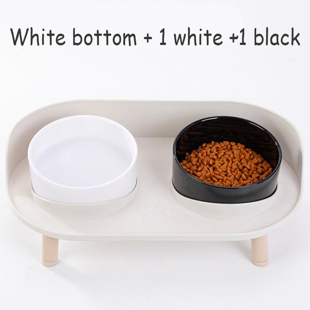 Double Cat Safety Bowl, with Wooden Stand and Silicone Mat, Kitten, Puppy Food, Water Supply, Raised Dish, Dog Supplies, Anti-spill