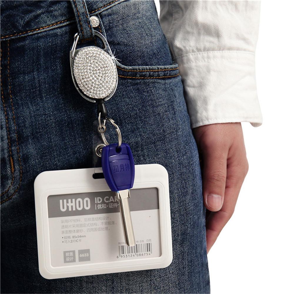 Color Crystal Retractable Keychain Shinny Rhinestones Badge Reel Id Lanyard Name Tag Card Holder Badge Holder Key Chain Badge