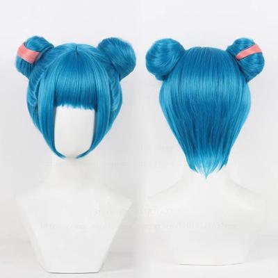 New Jinx Cosplay Wig Arcane Season 2 Short Blue Two Buns Heat Resistant Synthetic Hair Anime LOL Role Play Wigs + WigCap